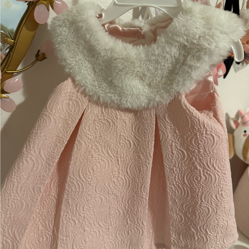 Cat & Jack Pink Dress with White Faux Fur Collar
